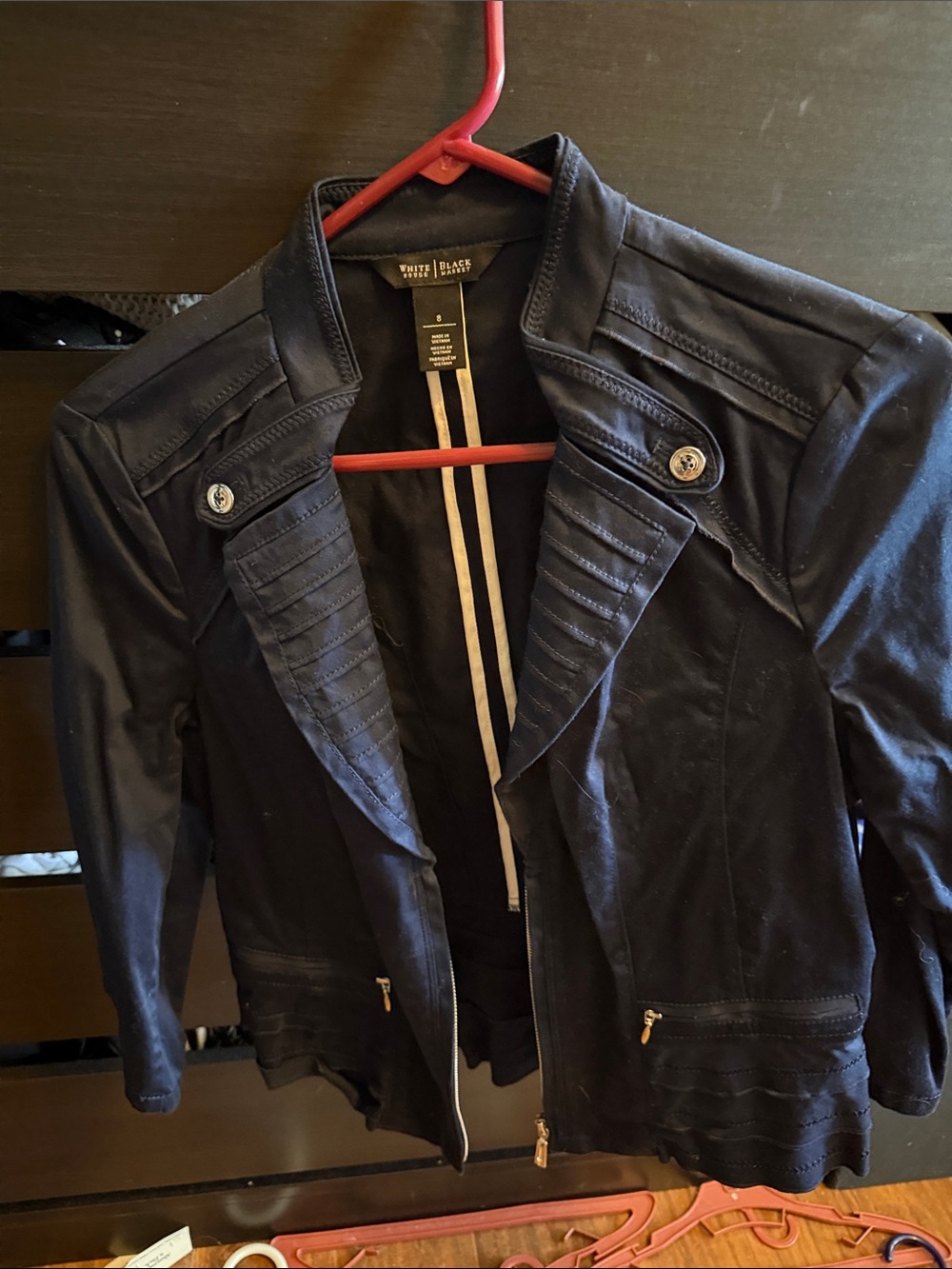 White House Black Market Navy Quilted-Trim Blazer Jacket